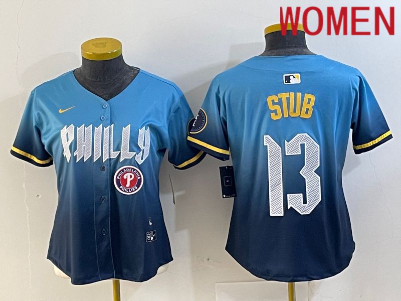 Women Philadelphia Phillies #13 Stub Blue City Edition 2024 Nike MLB Jersey style 2